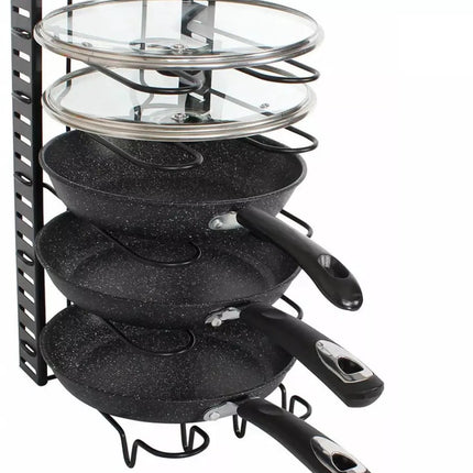 Pfannen-Organizer - 5 Fächer - Schwarz - 25,5 x 20,5 x 38 cm - Aufbewahrungsregal für Pfannen, Töpfe und Deckel