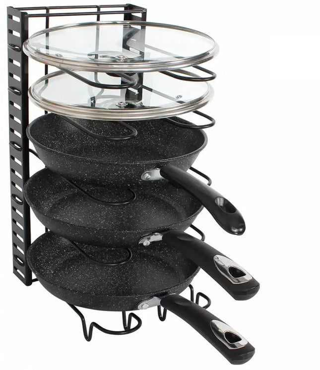 Pfannen-Organizer - 5 Fächer - Schwarz - 25,5 x 20,5 x 38 cm - Aufbewahrungsregal für Pfannen, Töpfe und Deckel