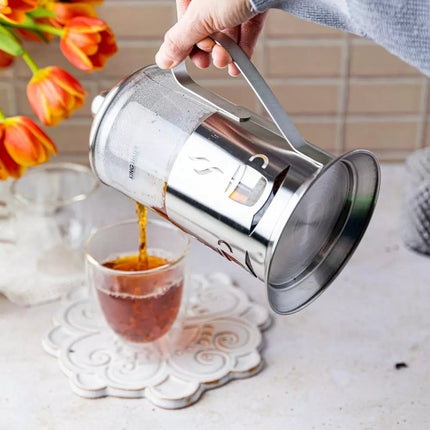 Kinghoff Theezetapparaat van Glas en RVS - 0,8 Liter - Smaakvolle Thee en Koffie - Geschikt voor de Vaatwasser - Theepot