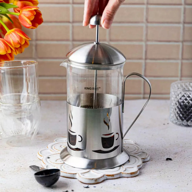 Kinghoff Theezetapparaat van Glas en RVS - 0,8 Liter - Smaakvolle Thee en Koffie - Geschikt voor de Vaatwasser - Theepot