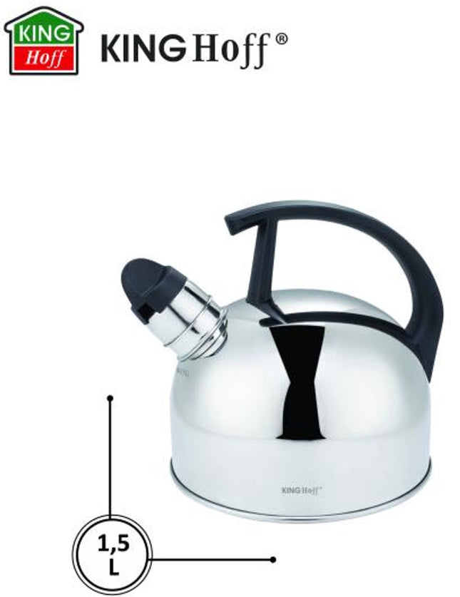 Kinghoff Traditionele Waterketel – Fluitketel – RVS, Zilver, 1.5L – Fluitfunctie – Geschikt voor Alle Kookplaten (Gas, Elektrisch, Keramisch, Inductie)