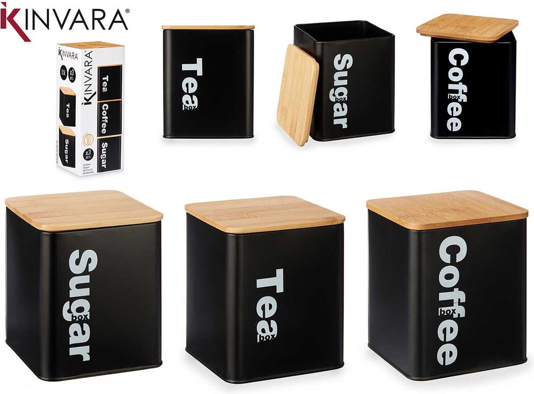 Bocaux de stockage avec couvercle en bambou - Café, Thé et Sucre