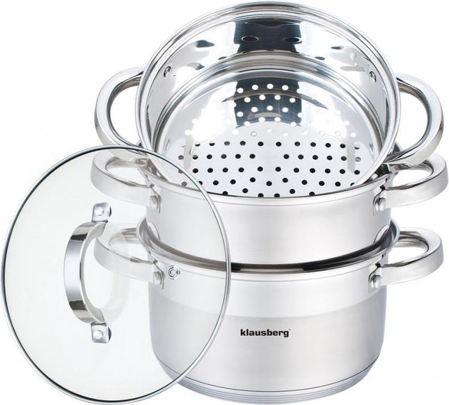 Klausberg Dampfkochtopf - 4-teilig - 24cm - Edelstahl - alle Kochfelder