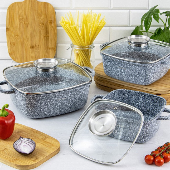 Klausberg 7534 - Topfset - Keramik - Marmor - mit Aromaknopf - 20/24/28 cm