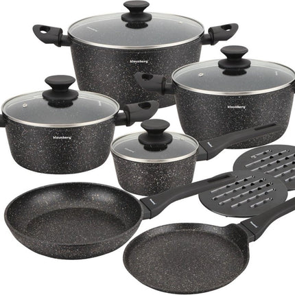 Klausberg 7658 - 12-teiliges Topfset - Kochtöpfe - 16-20-24-24-24-28 cm - schwarz - mit Deckel