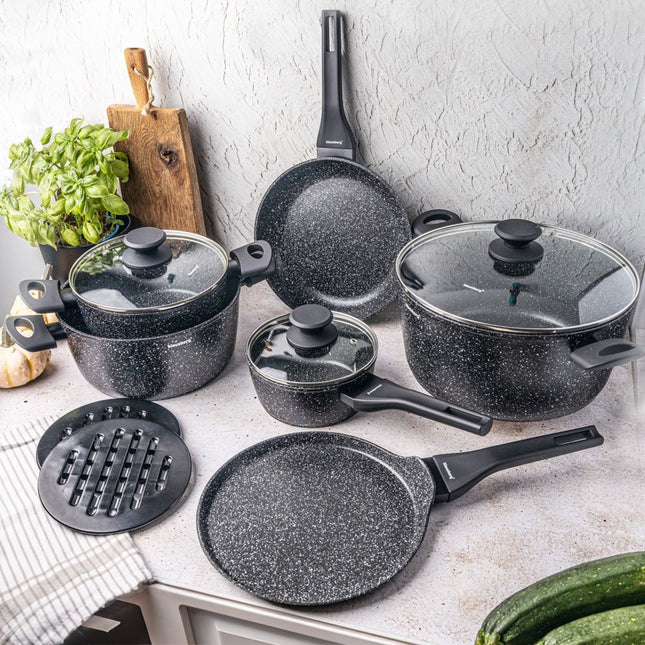 Klausberg 7658 - 12-teiliges Topfset - Kochtöpfe - 16-20-24-24-24-28 cm - schwarz - mit Deckel