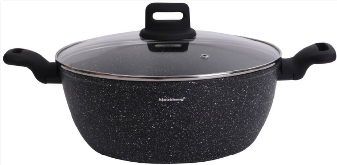 Klausberg kookpan met deksel – zwarte marmeren antiaanbaklaag, Ø 20 tot 28 cm