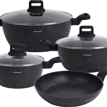 Klausberg - 7-teiliges Pfannenset - Kochtöpfe - 20-24-24-28 cm - schwarz - mit Deckel