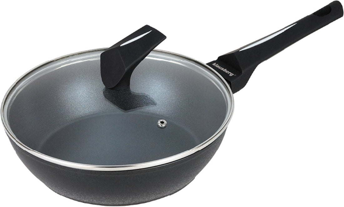 Klausberg zwarte koekenpan/wokpan met deksel – Ø 24 of 28 cm, inductie