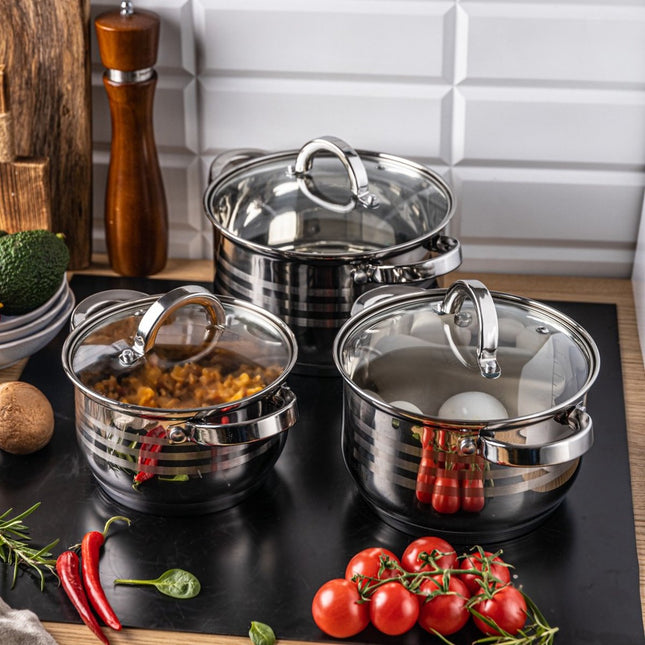 Klausberg 7693 - 6-teiliges Topfset - Kochtöpfe - 16-18-20 cm
