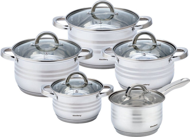 Klausberg 7697 - 10-teiliges Pfannenset - Kochtöpfe - 16-16-18-20-24 cm - mit Deckel