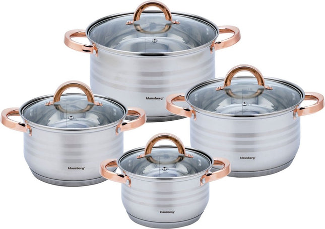 Klausberg 7699 - 8-teiliges Topfset - Kochtöpfe - 16-18-20-24 cm - mit Deckel - Golden Rose