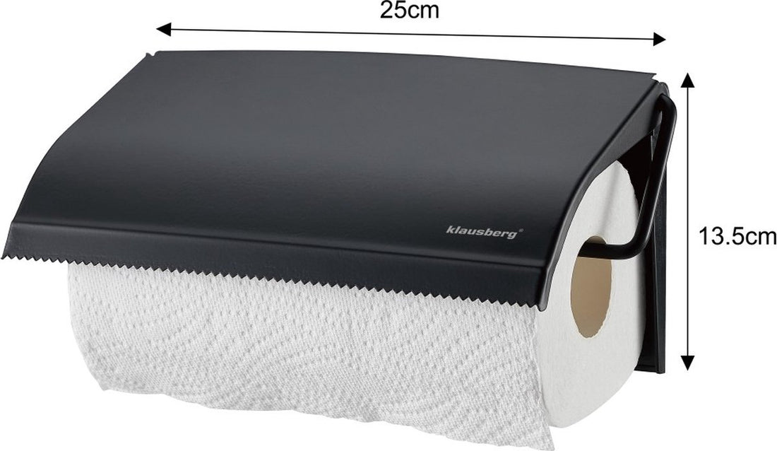 Klausberg keukenrolhouder zwart metaal – 25 x 13,5 x 2 cm, met schroeven – foto 3