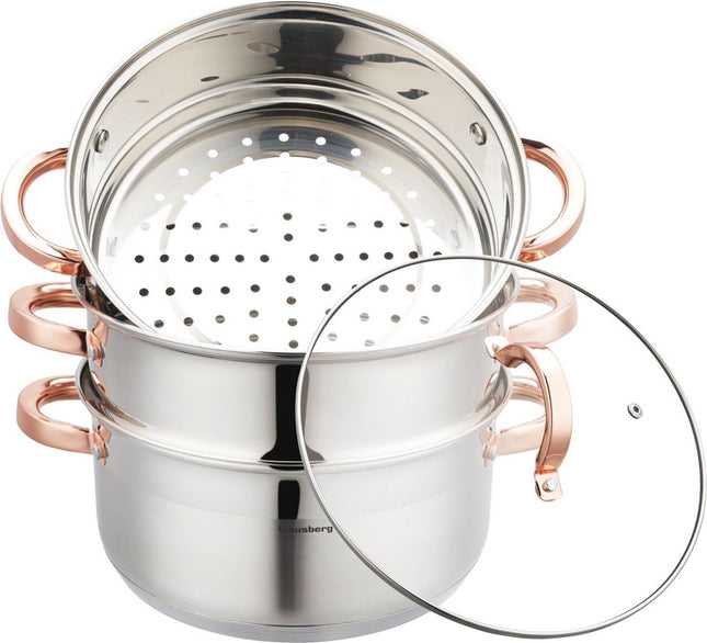 Klausberg 7735 - stoompan - 4 delig - 24 cm - 5 liter - rvs - alle warmtebronnen