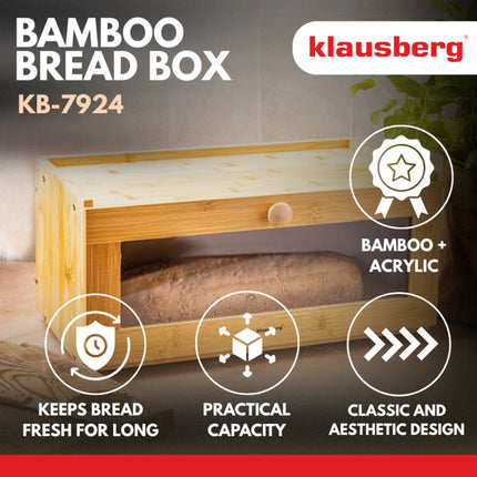 KLAUSBERG Bambus Brotkasten mit Acrylfront - 40x24,5x19 cm - Natürliche Brotaufbewahrung - KB-7924 - Brotkasten - Brotaufbewahrungsbox