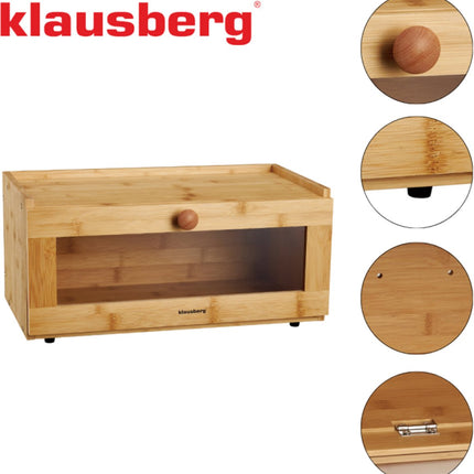 KLAUSBERG Bambus Brotkasten mit Acrylfront - 40x24,5x19 cm - Natürliche Brotaufbewahrung - KB-7924 - Brotkasten - Brotaufbewahrungsbox