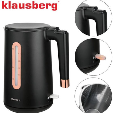 Klausberg KB-7889 Wasserkocher - 1,7L - Schwarz/Roségold - 2200W - Edelstahl & PP - Sicher & Stilvoll - Roségold