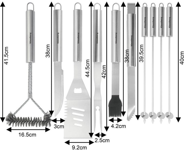 Klausberg KB-7901 Barbecue Set – 10-delige Grillaccessoires in Opbergcase (RVS, Compleet) - BBQ Tangenset - Giftset - BBQ set - Kamado / Gasbarbecue