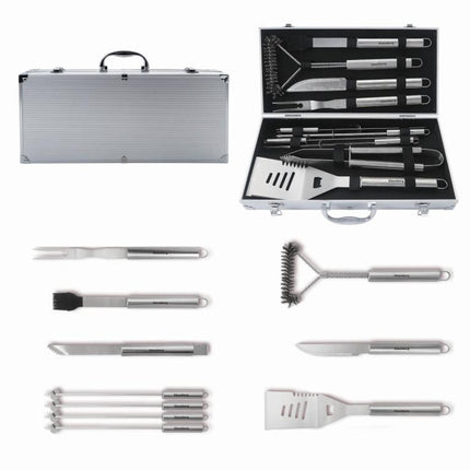 Klausberg KB-7901 Barbecue Set – 10-delige Grillaccessoires in Opbergcase (RVS, Compleet) - BBQ Tangenset - Giftset - BBQ set - Kamado / Gasbarbecue