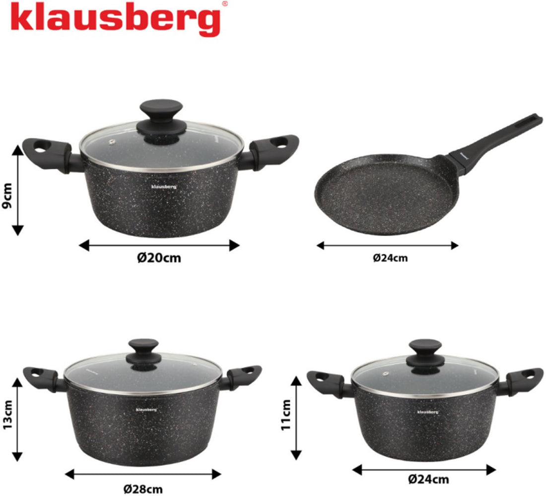 Klausberg KB-7962 pannenset 7-delig, zwart – marmer antiaanbaklaag, inductie – foto 2