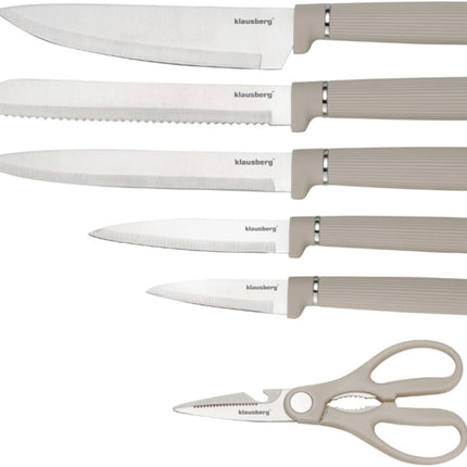Klausberg KB-7978 8 Delig Keukenset - Messenset met Snijplank en Papierrolhouder - Beige Roestvrij Staal
