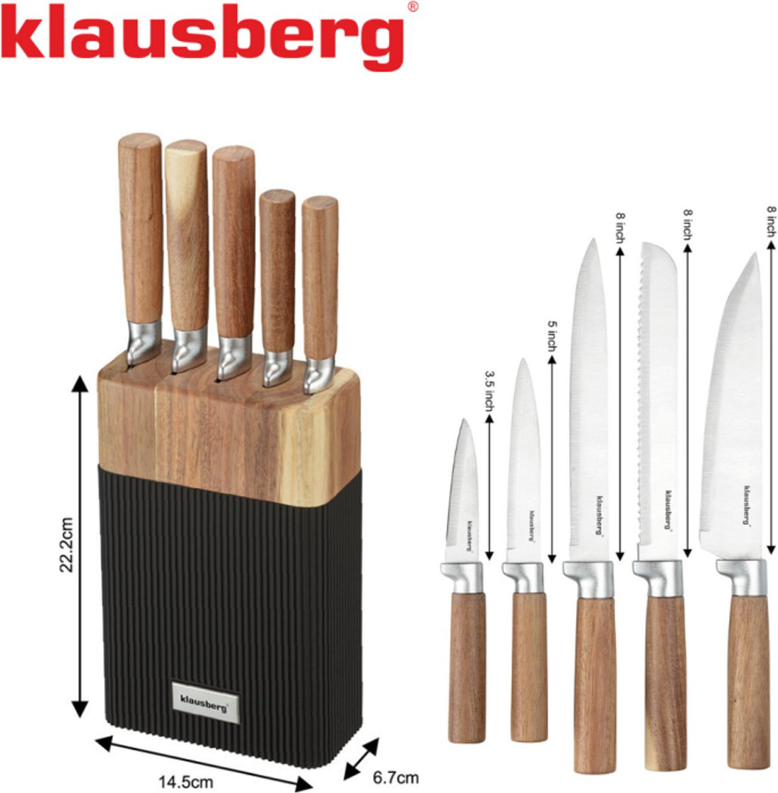 Klausberg KB-7981 messenset 6-delig – messenblok met 5 messen, acaciahout – foto 3