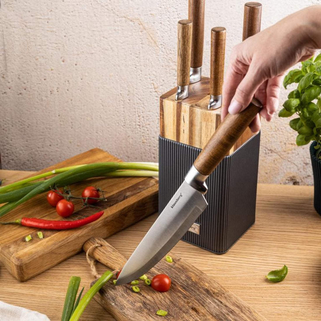 Klausberg KB-7983 messenset 6-delig – 5 keukenmessen met acaciahouten blok – foto 5