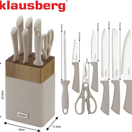 Klausberg KB-7984 8-teiliges Messerset - Messerblock aus Akazienholz - Edelstahl inklusive Wetzstab - Brotmesser - Kochmesser - Fleischmesser -
