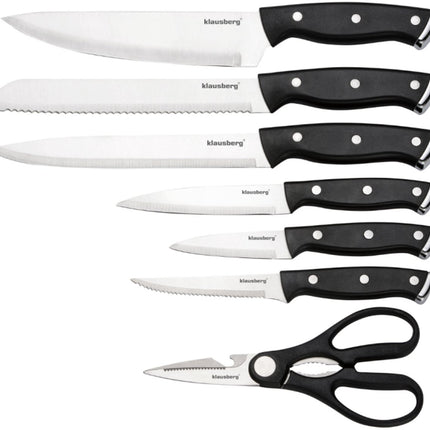 Klausberg KB-7985 13-teiliges Messerset – Schwarzer Messerblock mit Wetzstahl – Inklusive 6 Steakmessern – Messerset mit Block – U.a. Brotmesser, Kochmesser, Fleischmesser und Schere