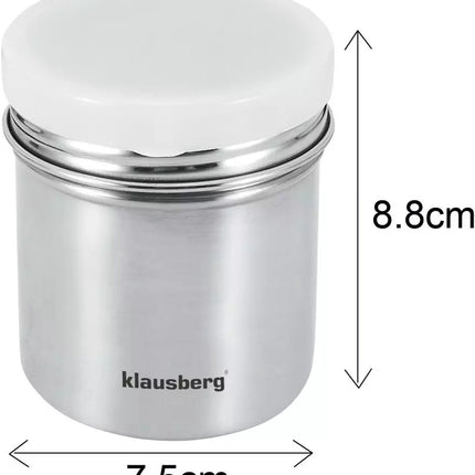 Klausberg KB7645 - Puderzuckerstreuer aus Edelstahl - Mit feinem Sieb und luftdichtem ABS-Deckel - 260 ml - Ideal für Puderzucker, Kakao und mehr
