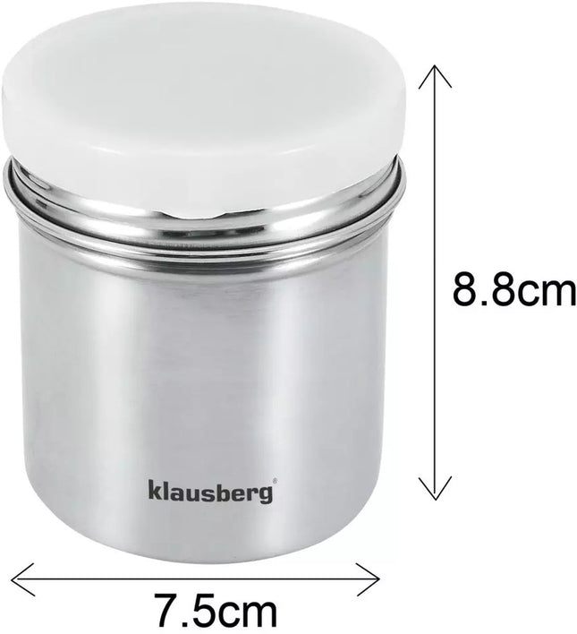 Klausberg KB7645 - Puderzuckerstreuer aus Edelstahl - Mit feinem Sieb und luftdichtem ABS-Deckel - 260 ml - Ideal für Puderzucker, Kakao und mehr