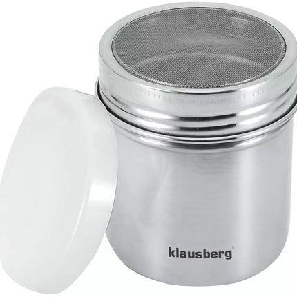 Klausberg KB7645 - Puderzuckerstreuer aus Edelstahl - Mit feinem Sieb und luftdichtem ABS-Deckel - 260 ml - Ideal für Puderzucker, Kakao und mehr