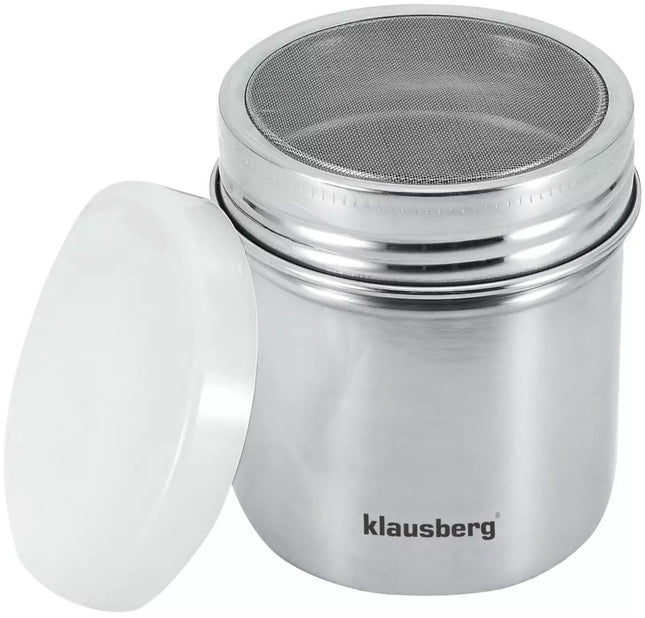 Klausberg KB7645 - Puderzuckerstreuer aus Edelstahl - Mit feinem Sieb und luftdichtem ABS-Deckel - 260 ml - Ideal für Puderzucker, Kakao und mehr