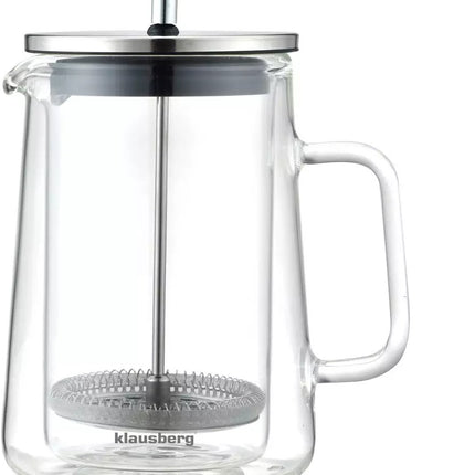 Klausberg KB7685 - Kaffeepresse und Teebereiter - 0,60 Liter - Doppelwandiges Glas - Edelstahl und Borosilikatglas - Geeignet für Kaffee, Tee und Kräuter