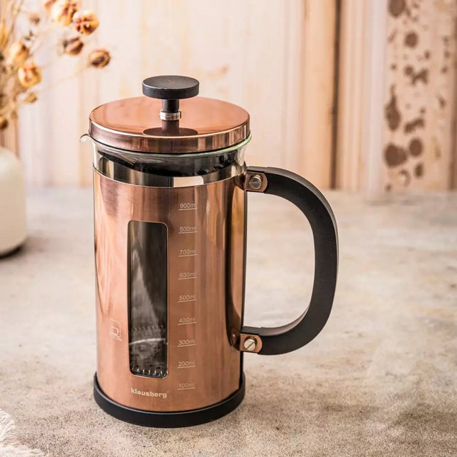 Klausberg KB7740 Kaffee- / Tee-Pistondekanter - Kupferfarben - 1L - French Press - Hochwertiger Edelstahl und hitzebeständiges Glas -