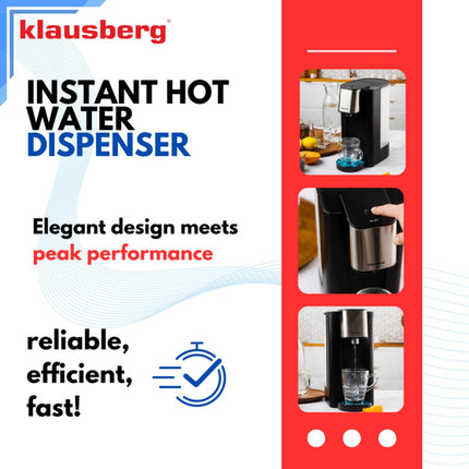 Klausberg KB7877 Heißwasserspender – 2,5 Liter – Schwarz & Edelstahl – 2600W – Sofort kochendes Wasser in 5 Sekunden – Heißwasserspender – Wasserkocher –