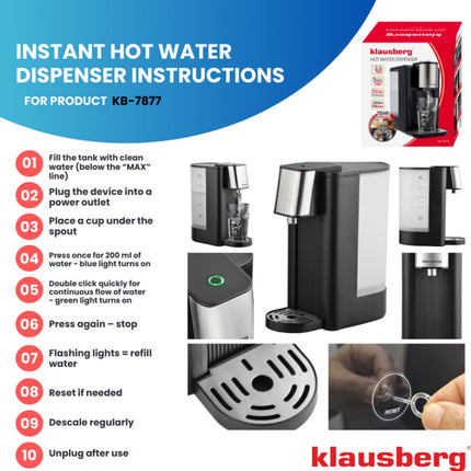 Klausberg KB7877 Heißwasserspender – 2,5 Liter – Schwarz & Edelstahl – 2600W – Sofort kochendes Wasser in 5 Sekunden – Heißwasserspender – Wasserkocher –