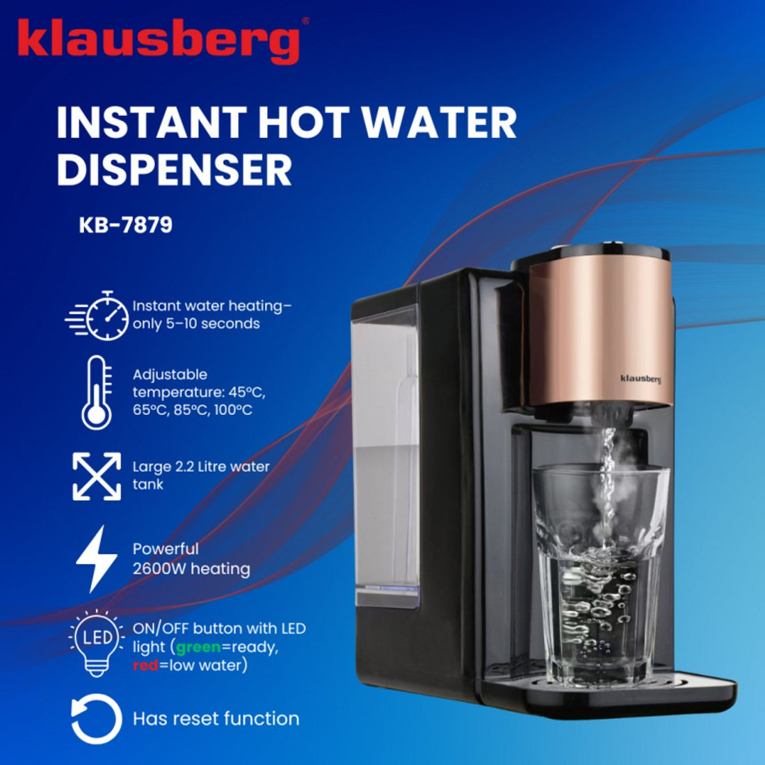 Klausberg KB7879 heetwaterdispenser – waterdispenser voor thuis, 2,2 liter – foto 4