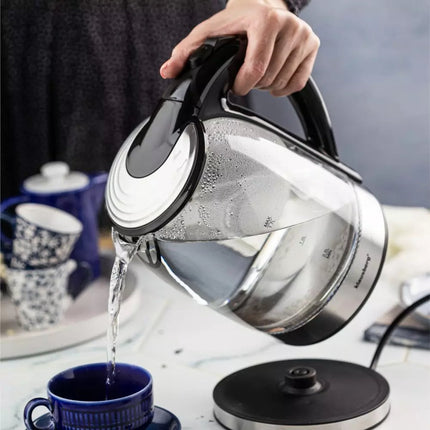 Klausberg KB7886 Wasserkocher – 1,7L, 1800W, Borosilikatglas & Edelstahl 304, LED-Beleuchtung, 360° drehbare Basis
