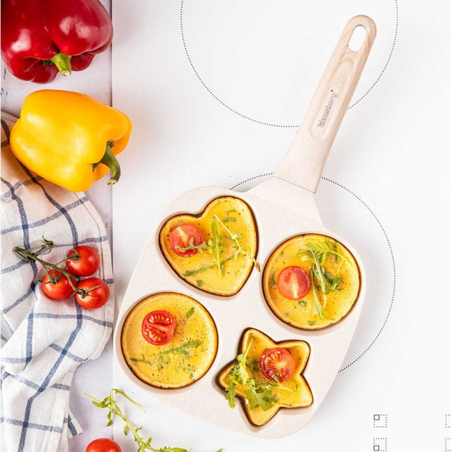 Klausberg Marmeren Eier- en Pannenkoekenpan met 4 Secties – Anti-aanbak, Creatieve Vormen, 19x19 cm