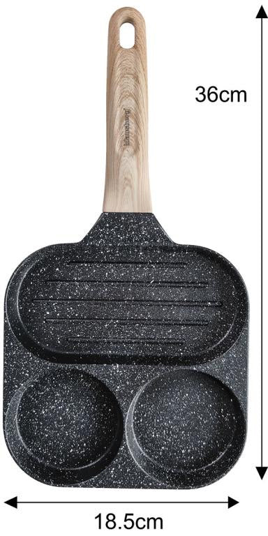 Klausberg Marmor-Pfanne mit 3 Abschnitten – Antihaftbeschichtet, Grillfunktion, für alle Herdarten geeignet