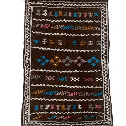 Marokkaanse kelim tapijt donkerbruin 150 x 100 cm
