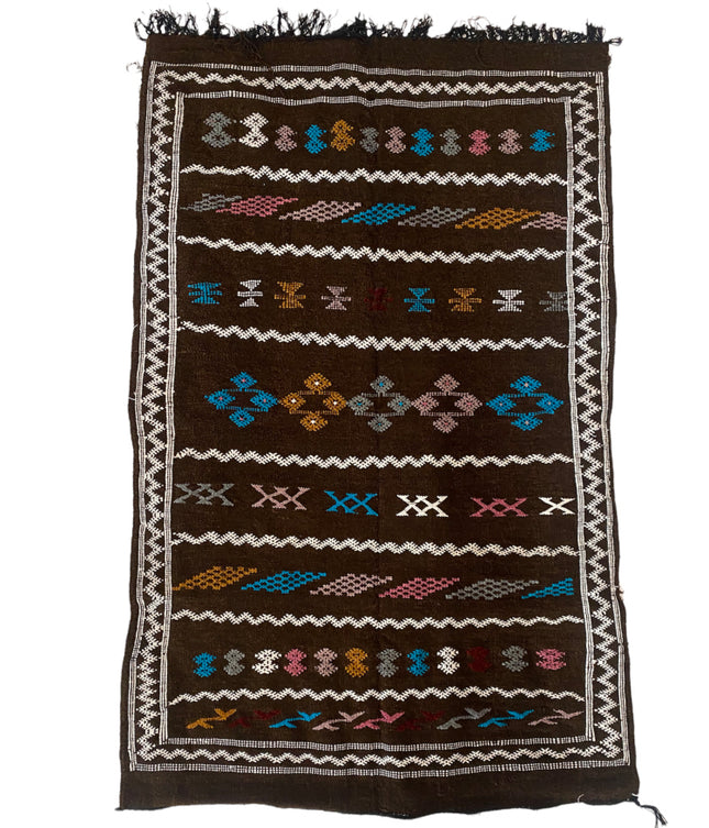 Marokkanischer Kelim Teppich dunkelbraun 150 x 100 cm