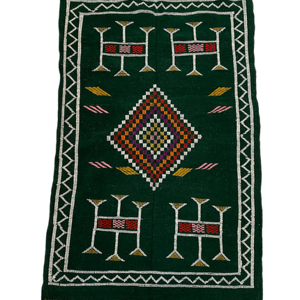 Marokkanischer Kelim-Teppich dunkelgrün 100x150 cm