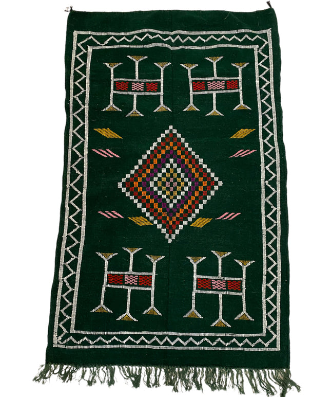 Marokkanischer Kelim-Teppich dunkelgrün 100x150 cm