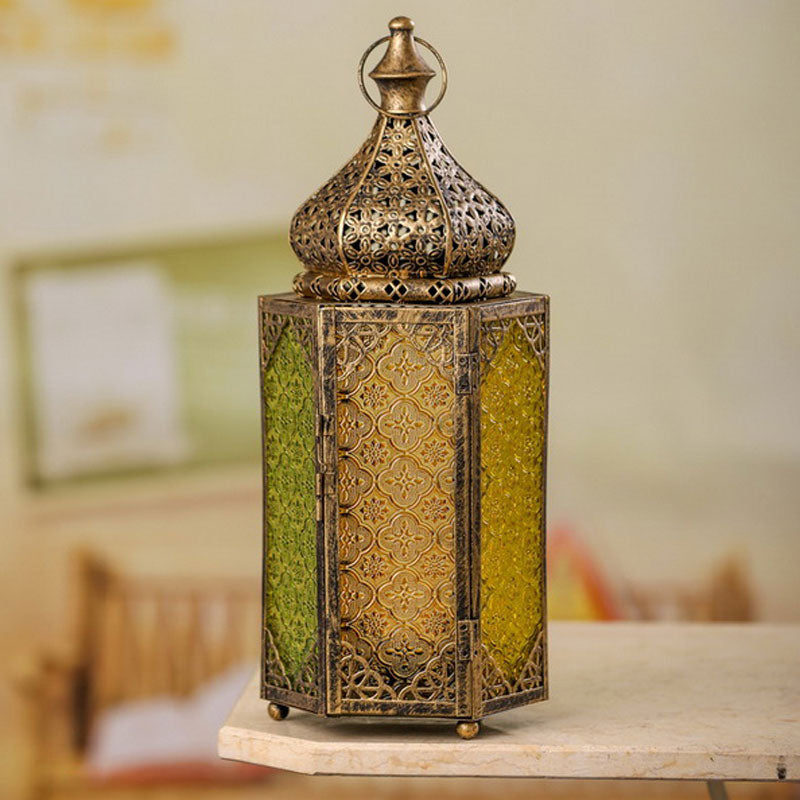 Lanterne marocaine coupole dorée sur pied