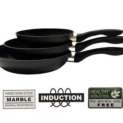 Geschmiedetes gehärtetes Aluminium - Induktionspfannenset - 3-teilig - Hard Marble Antihaftbeschichtung - Ø 20, 24 & 28 cm - Bratpfanne - PFOA-NICKEL FREI