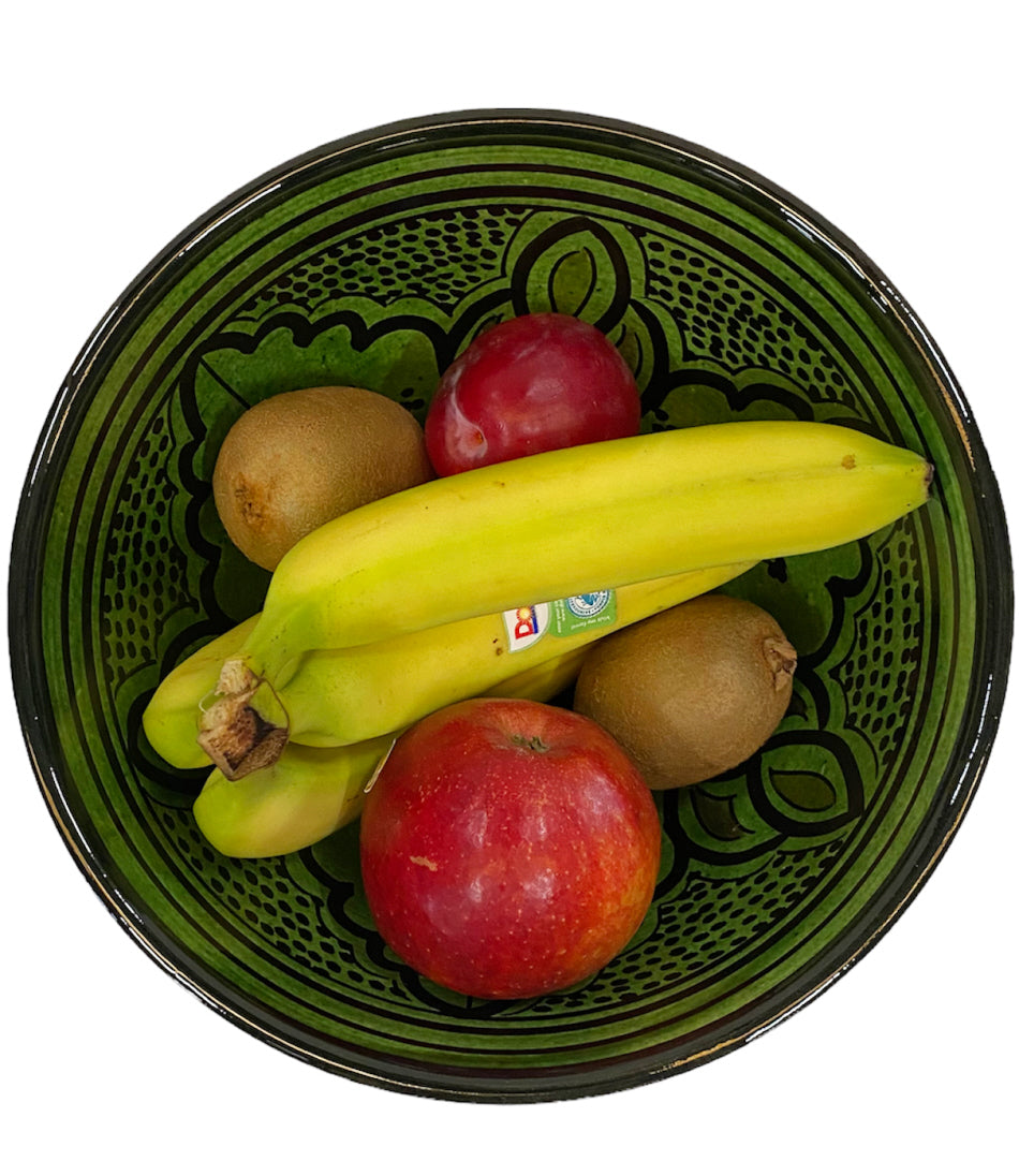 Marokkaanse saladekom groen – handbeschilderd met zwart streepmotief