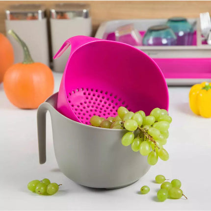 Schüssel- und Sieb-Set – 4 Liter, Grau und Rosa, hochwertiger Kunststoff – Robustes und praktisches Küchengeschirr