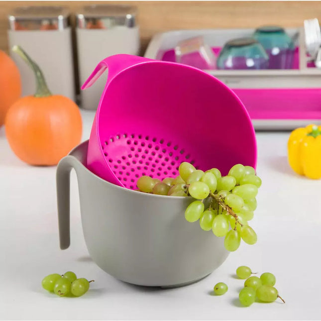 Schüssel- und Sieb-Set – 4 Liter, Grau und Rosa, hochwertiger Kunststoff – Robustes und praktisches Küchengeschirr